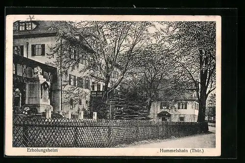 AK Hummelshain i. Thür., Erholungsheim mit Kriegerdenkmal