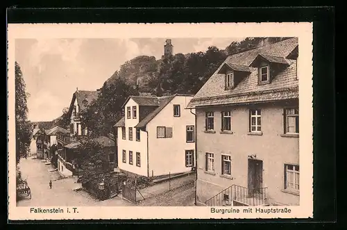 AK Falkenstein, Burgruine von der Hauptstrasse gesehen