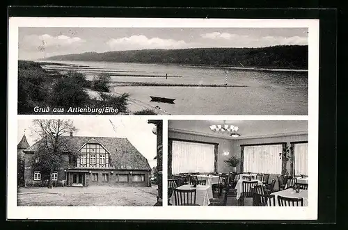 AK Artlenburg /Elbe, Nienau`s Gaststätte, Uferpartie