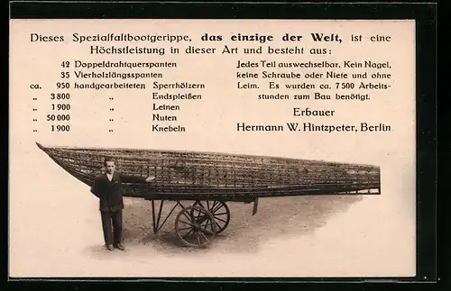 AK Berlin, Spezialfaltbootgerippe, Erbauer Hermann W. Hintzpeter