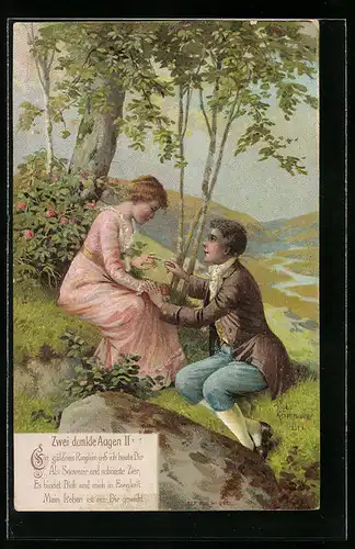 AK Liebespaar sitzt zusammen auf der Wiese, Noch sind die Tage der Rosen