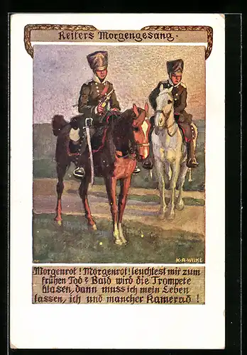 Künstler-AK Karl Alex Wilke: Reiters Morgengesang - Kavalleristen im Morgenrot
