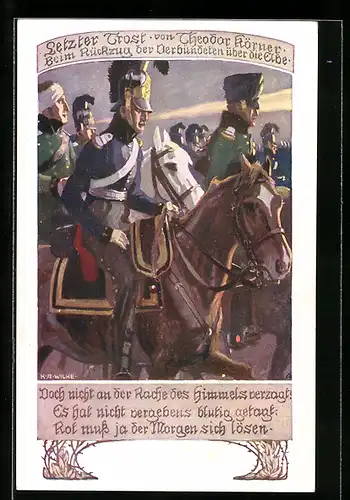 Künstler-AK Karl Alex Wilke: Liedverse Letzter Trost - Rückzug verbündeter Soldaten