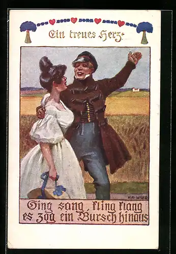 Künstler-AK Karl Alex Wilke: Bursche nimmt Abschied von einer jungen Dame