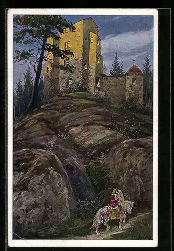 Künstler-AK Alfred Mailick: Märchenschloss mit Prinz und seiner Liebsten