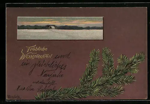 Künstler-AK Alfred Mailick: Eine einsame Hütte im Winter, Tannenzweig