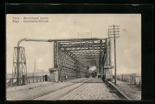 AK Riga, Blick über die Eisenbahnbrücke