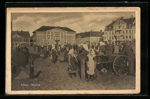 AK Mitau, Ansicht von einem besuchten Marktplatz