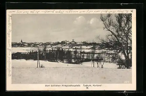 AK Tuckum /Kurland, Vom östlichen Kriegsschauplatz, Die Ortschaft im Winter