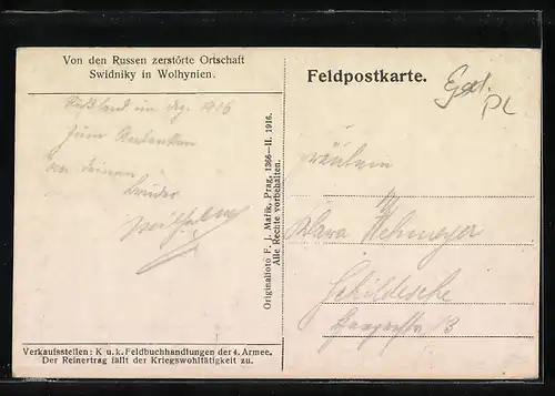 AK Swidniky, Von den Russen zerstörtes Postgebäude