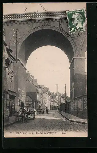 AK Elbeuf, le viaduc de l`hospice, un attelage arrêté sur la route
