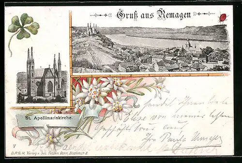 AK Remagen, Teilansicht, St. Apollinariskirche, Kleeblatt