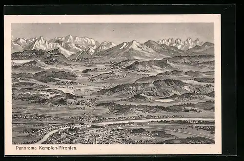 Künstler-AK Eugen Felle: Kempten, Panorama mit Pfronten