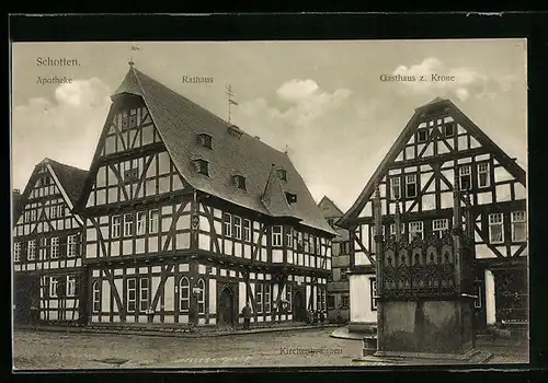 AK Schotten, Apotheke, Rathaus und Gasthaus zur Krone