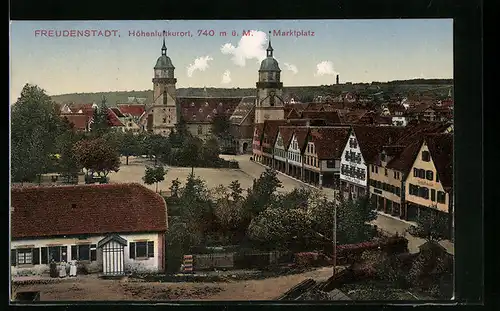 AK Freudenstadt, Blick über den Marktplatz aus der Vogelschau