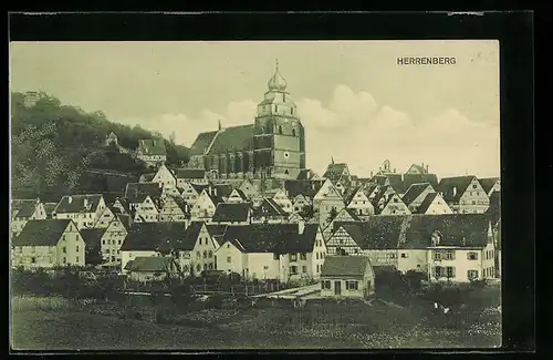 AK Herrenberg, Ortsansicht mit Gotteshaus