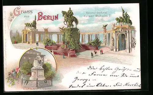 Lithographie Berlin, National-Denkmal Kaiser Wilhelm I., Tempel