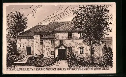 Künstler-AK Lengenfeld, Tischendorfhaus, Kirchgemeindehaus