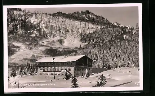 AK Bodenschneid, Skihaus Spitzingsee im Schnee geg. Bodenschneid