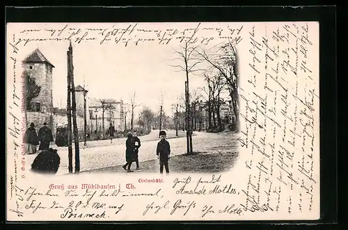 AK Mühlhausen i. Th., Strasse Lindenbühl mit Kindern