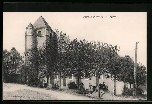 AK Orphin, L'Eglise, Ortspartie mit Kirche