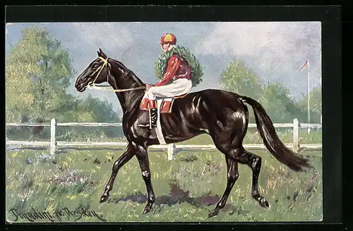 Künstler-AK Ermenegildo Carlo Donadini: Jockey auf seinem Pferd