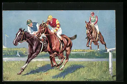 Künstler-AK Ermenegildo Carlo Donadini: Jockeys auf ihren Pferden