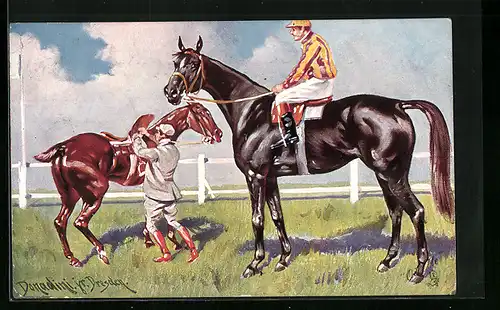 Künstler-AK Ermenegildo Carlo Donadini: Jockeys mit ihren Pferden