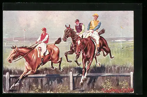 Künstler-AK Ermenegildo Carlo Donadini: Hindernis beim Geländeritt