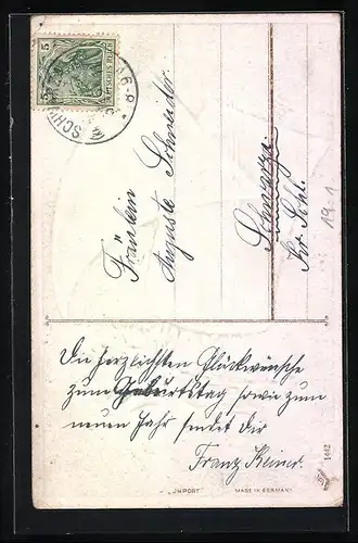 AK Segelboot mit Segeln aus Banknoten, Neujahrsgruss mit Geld