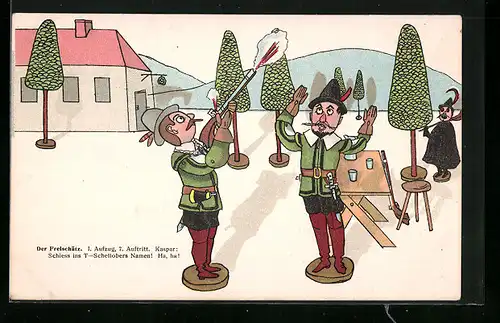 Künstler-AK Holzspielzeug, Oper, Der Freischütz mit Gewehr