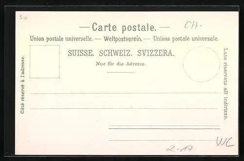 Lithographie Ober-Engadin, Postkutsche in den Alpen, Postillon