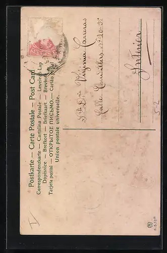 Präge-AK Dame mit Harfe, Jugendstil