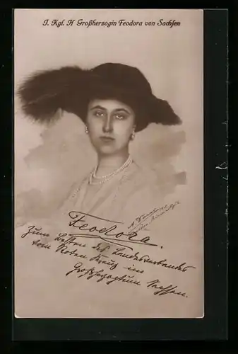 AK Grossherzogin Feodora von Sachsen-Weimar-Eisenach mit Hut