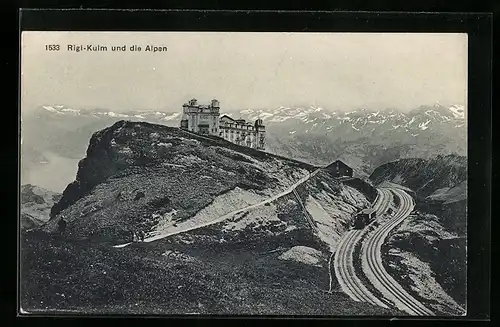 AK Rigi-Kulm und die Alpen mit Bergbahn