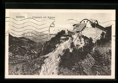 AK Bozen, Virglwarte mit Schiern und Bergbahn