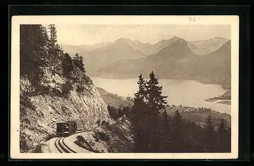 AK St. Wolfgang, Schafbergbahn mit Blick zum Ort, Bergbahn