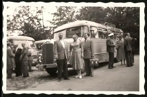 Fotografie Bus Mercedes Benz, Betriebsausflug Busfahrt nach Malente 1958