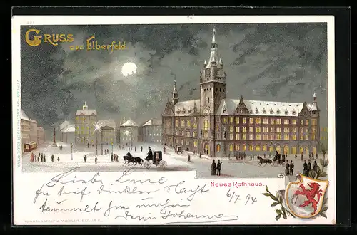 Lithographie Elberfeld, Blick auf das neue Rathaus
