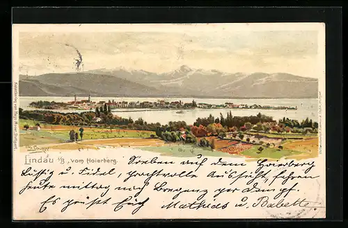 Lithographie Lindau i. B., Panoramablick vom Hoierberg