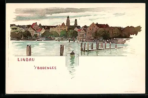 Künstler-AK Fritz Voellmy: Lindau i. B., Ortsansicht hinter Wasser