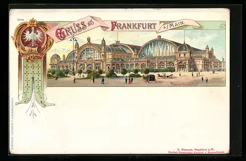 Lithographie Frankfurt a. Main, Blick zum Hauptbahnhof