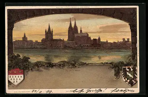Künstler-AK Carl Biese: Köln am Rhein, Flusspartie mit Blick auf den Dom