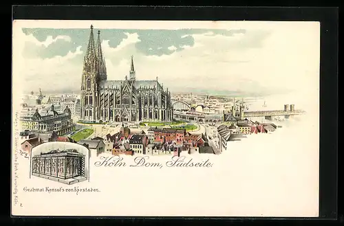 AK Köln, Kölner Dom, Blick auf die Südseite, Grabmal Konrad`s von Hostaden