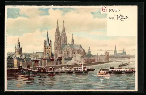 AK Köln, Dom mit Blick über den Fluss