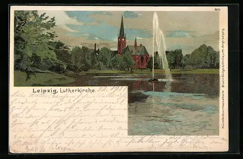 Lithographie Leipzig, Anblick der Lutherkirche