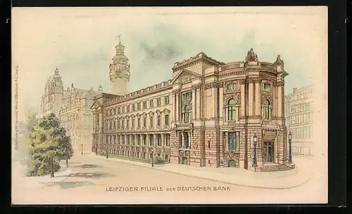 Künstler-AK Leipzig, Leipziger Filiale der Deutschen Bank