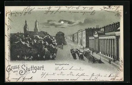 Lithographie Stuttgart, Blick auf Königsstrasse