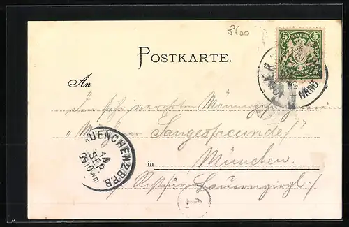 Lithographie Bamberg, Panoramablick auf die Stadt, Wappen