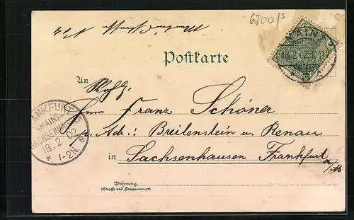 Lithographie Mainz, Stadtansicht aus der Vogelschau